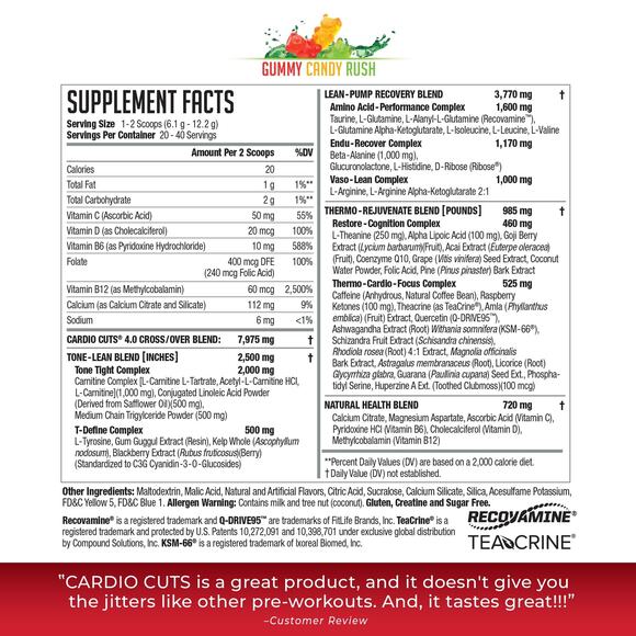 NWT NDS Nutrition Cardio Cuts 4.0 Gummy Candy Rush 20 Servings (Pack of 1) - Picture 4 of 7